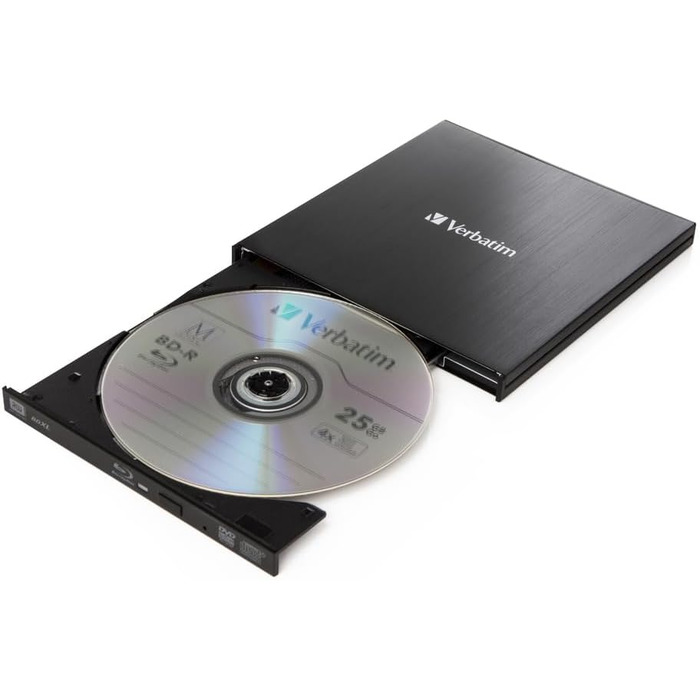 Зовнішній Slimline Blu-ray привід Verbatim з USB 3.0 — компактний записувач Blu-ray, DVD, CD та M-Disc для ПК та ноутбуків, чорний