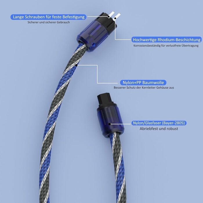 Hi-Fi мережевий кабель Monosaudio P037 1.5м, мідний екран OFC, 2-полюсний High-End кабель живлення AC з вилкою EU Schuko та роз'ємом IEC C15 для підсилювача, DVD, сабвуфера та декодера