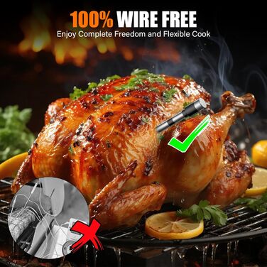 Бездротовий термометр для м'яса з Bluetooth, для гриля, духовки, мангалу, ротисерії, Airfryer, IP67 водонепроникний