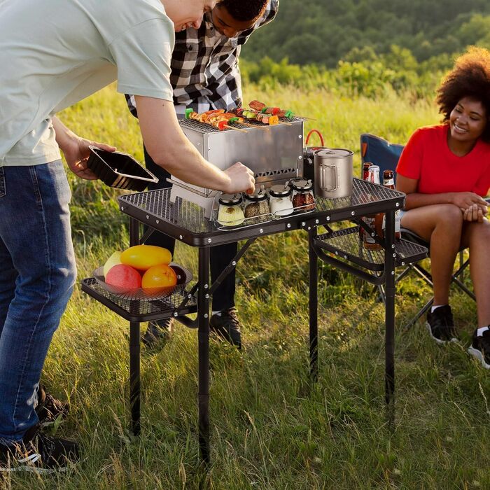 Складний стіл для кемпінгу REDCAMP 60x40 см для пікніка, BBQ, приготування їжі. Легкий, алюмінієвий, з регульованими ніжками, чорний (90x41 см)