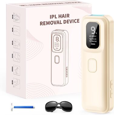 Пристрій для епіляції IPL Laser - Безболійний пристрій для видалення волосся IPL з 9 рівнями інтенсивності, 999,900 світлових імпульсів для дому, тіла, обличчя, зони бікіні та пахв (Бежевий)