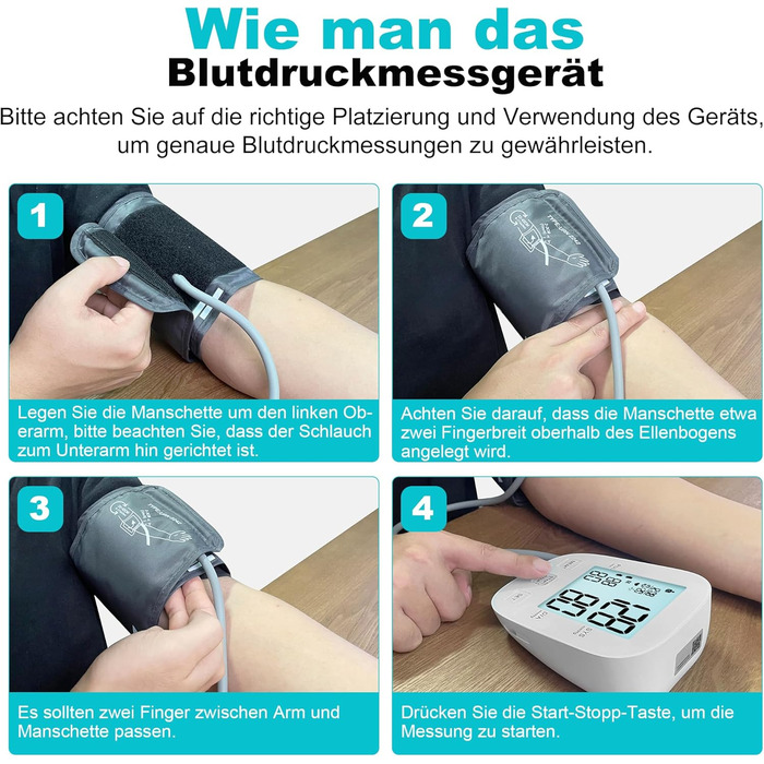 Цифровий тонометр на плече для дому, з регульованою манжетою та підсвічуванням дисплея (для людей похилого віку), білий