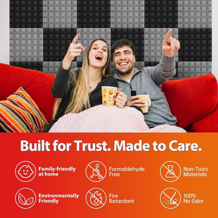 Акустичні пірамідні панелі для звукоізоляції стін та стелі, вогнетривкий шумопоглинаючий поролон 30x30x5 см, сірий, 6 шт