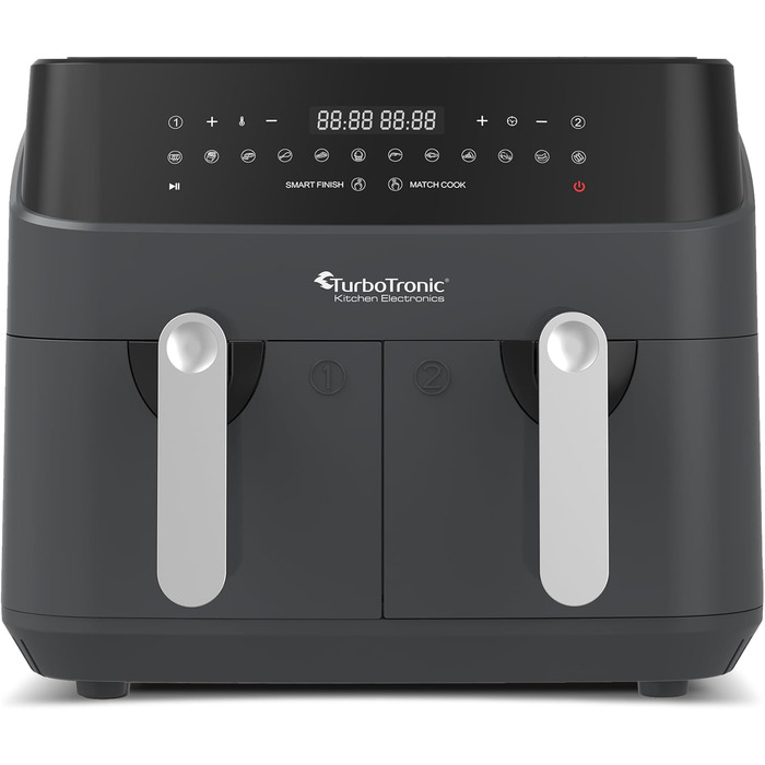 Аерофритюрниця TurboTronic Doppel XXL 9л (2х4.5л) з цифровим керуванням, сіра - фритюрниця без олії, 12 програм