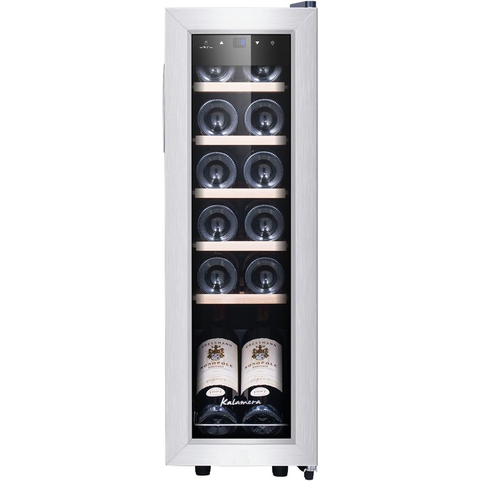 Kalamera 28-Bottle Wine Refrigerator with Touch Control, Stainless Steel Door, 5-18°C Cooling Zone, Removable Wooden Shelves