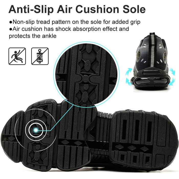 Робочі черевики AIMAYEE з металевим носком: легкі, дихаючі, для жінок та чоловіків, сірі та чорні, розмір 41 EU