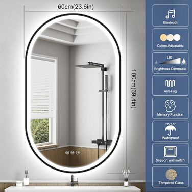 Дзеркало для ванної кімнати LED Starlead Munich 90x60 см з підсвічуванням, Bluetooth, регулюванням яскравості, 3 кольори світла, антизапарник, функція пам'яті, HD скло, IP44, горизонтальне/вертикальне встановлення, без рамки