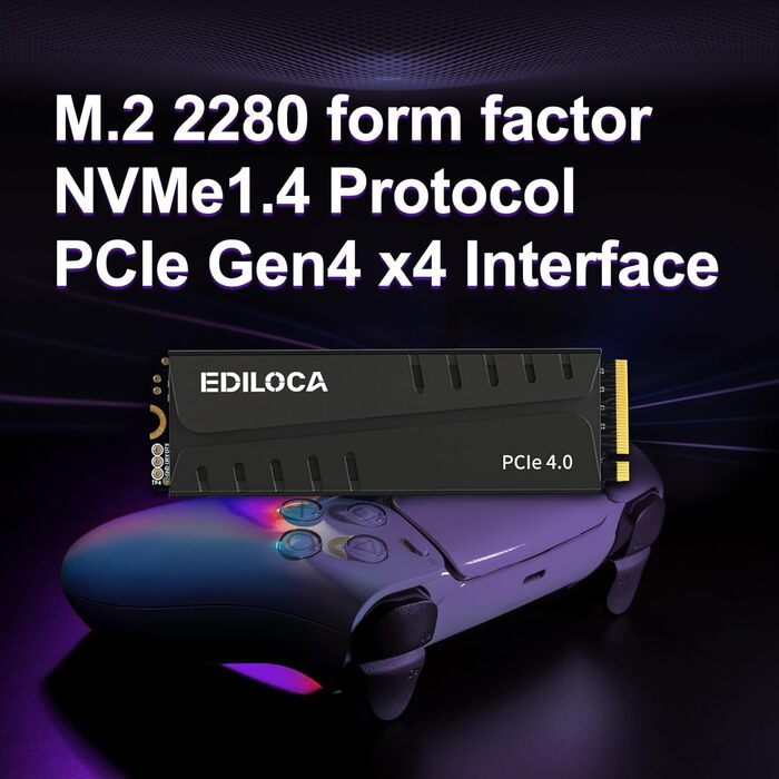 SSD накопичувач 500GB NVMe M.2 PCIe Gen4 з радіатором для PS5, ноутбука та ПК, 7400 MB/s, 3D NAND TLC