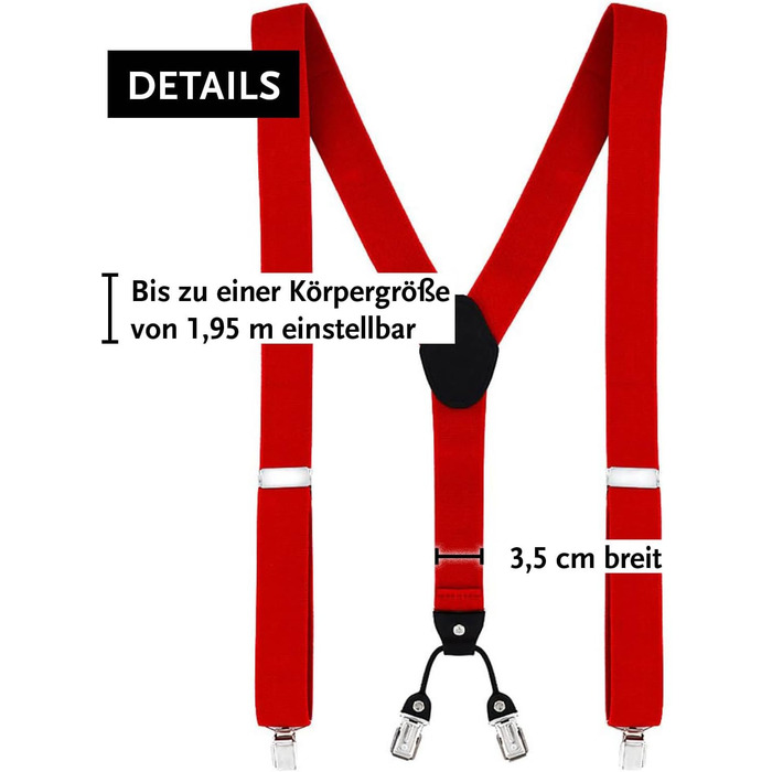 Підтяжки чоловічі DonDon Y-подібні, 3,5 см, еластичні, регульовані, комплект з метеликом 12x6 см, червоні