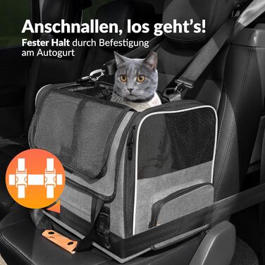 Транспортна переноска для котів до 20 кг, складна, з сонце- та дощовим дахом, плечовим ременем, мискою, дихаюча, комфортна, з обертовим матрацом, сіра