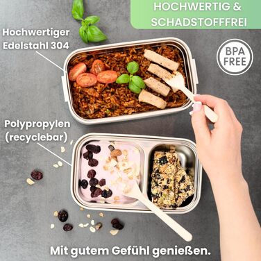 Бенто-бокс 'Taylor', 2 яруси з відділеннями, преміум нержавіюча сталь, без BPA, з посудом, для їжі на виніс, Meal Prep для дорослих, витримує мікрохвильову піч, герметичний