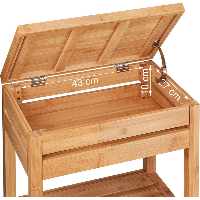 Relaxdays Bamboo Shelf, Standing Shelf with 3 Shelves, HxWxD: 76.5 x 46 x 29.5 cm, Compartment with Lid, Open, Kitchen & Bathroom, Natural