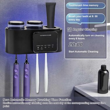 Toothbrush Holder Black, Holder for UV Toothbrush Sanitizer Wall Toothbrush Holder for 5 Toothbrushes, Drying and Cleaning Function for Toothbrushes