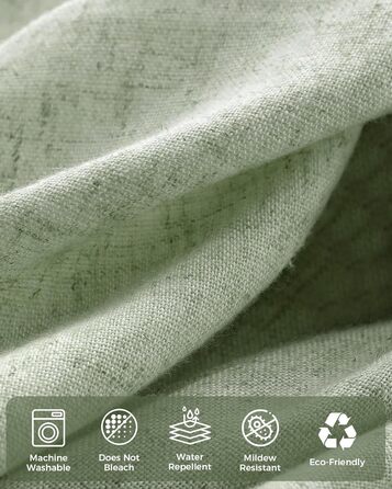 Штора для душу 180x180 см льон, зелена - водонепроникна, з антигрибковим покриттям, з утяжеленим краєм, з кільцями (1 шт)