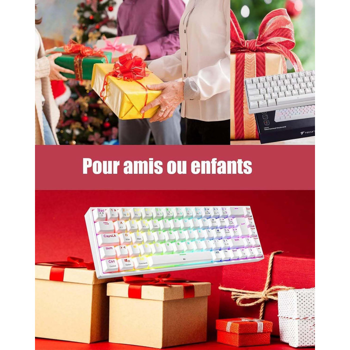 Механічна ігрова клавіатура TECURS бездротова, 80% TKL, підсвічування, Red Switch, QWERTZ, для ПК, ноутбука, Windows, чорно-біла