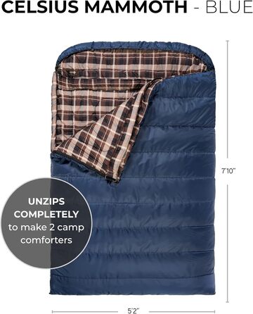 Сплячий мішок TETON Sports Mammoth Queen-Size, двомісний, синій, для кемпінгу, -6°C