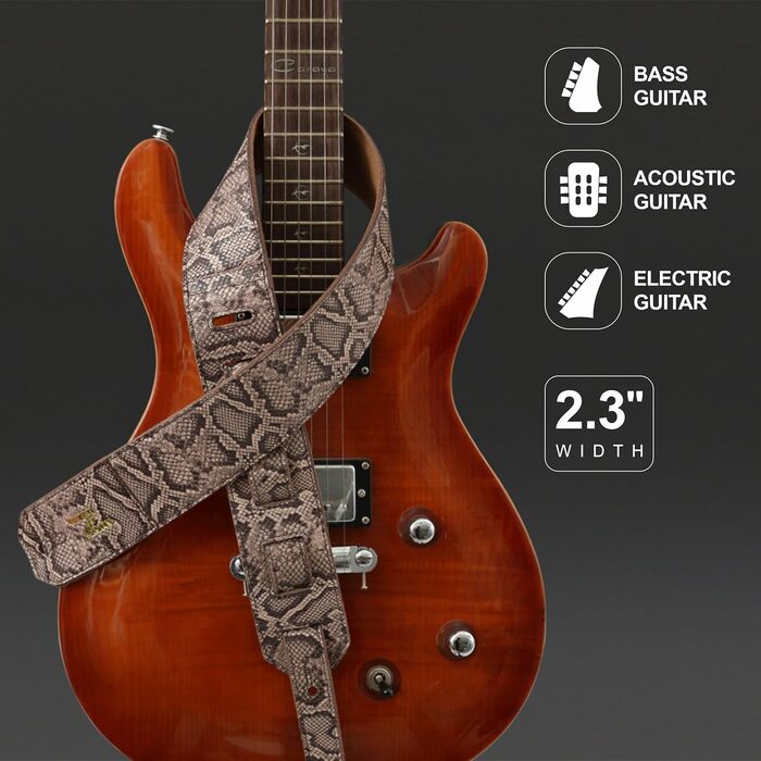 Шкіряний гітарний ремінь Nefelibata 2.3' з повним тисненням, м'яка підкладка, для бас-, електро- та акустичної гітари (Sahara Yellow Embossed) - колір Sahara Yellow (сірий)