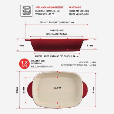Керамічна прямокутна форма RESTO для запікання, лазаньї, хліба, брауні та пирогів, 1,8 л (157x50x232 мм)