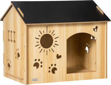PawHut Wooden Dog House - Indoor Pet Shelter with Ventilation - MDF Oak & Black - 69x50x58.5 cm