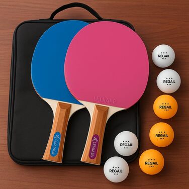 Набір для настільного тенісу Leijiaer: 4 преміум ракетки (2 сині, 2 рожеві), 8 м'ячів та сумка - професійні ракетки для гри в приміщенні та на вулиці, підійдуть дітям та дорослим