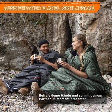 Спальний мішок KingCamp XXL з бавовняного фланелі для дорослих, широкий зимово-літній ковдувальний спальник для кемпінгу та відпочинку на природі, чорний, 220x100 см