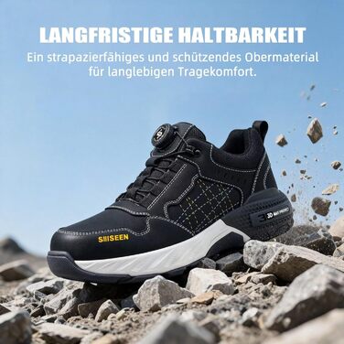 Черевики робочі чоловічі з металевим носком, легкі, дихаючі та міцні, з Clickers та захистом від проколів, неслизька підошва – взуття для професій та будівництва, 44 EU, чорний