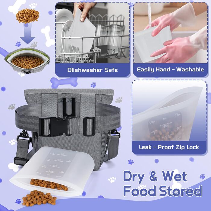 Набір для собак: сумка для ласощів, клікер, диспенсер для відходів, сумка на пояс (сіро-зелений внутрішній кишеньковий відсік)