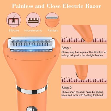 Електричний жіночий триммер 3-в-1 для обличчя, тіла та зони бікіні. Вологостійкий, з LCD-дисплеєм, помаранчевий