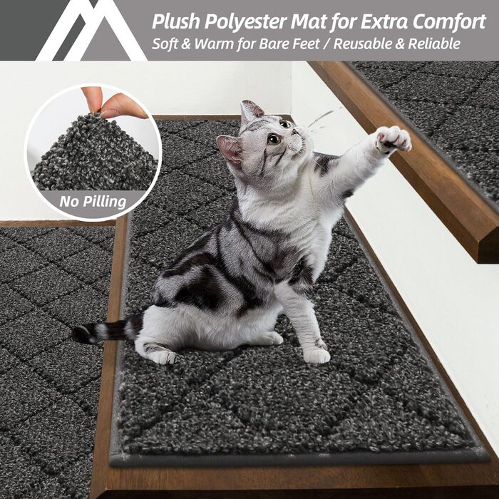 Корикома килимок для сходів COSY HOMEER, 71.1 x 22.9 см, 10 шт., антиковзаюче покриття для дерев'яних сходин, для дітей та собак, 100% поліестер, TPE-підкладка