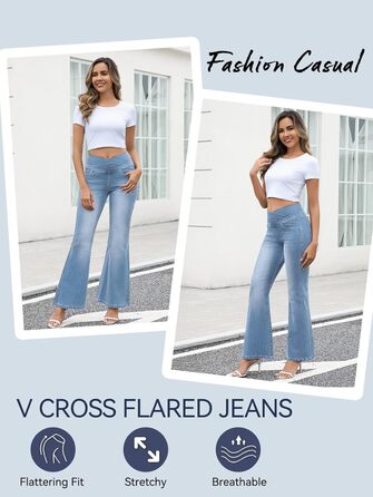 Джинси жіночі Bootcut з високою посадкою VX VONXURY, темно-сині, еластичні, 4 кишені, повсякденні/офісні - 31 Inseam (XL), світло-блакитні - 29 Inseam