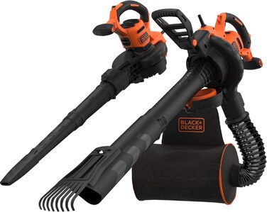 Електричний садовий пилосос-видувач Black+Decker 3000 Вт з подрібнювачем, рюкзаком-мішком 72 л, насадкою-граблями та захисними навушниками 3M Peltor Optime I (SNR 27, до 98 дБ)