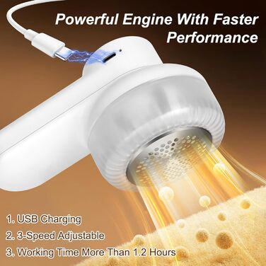 Електричний видалення ворсу ELZO - портативний, бездротовий, з LED-дисплеєм, 3 швидкості, 2 змінні насадки, для одягу, ковдр, білий