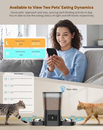Автоматичний годівник для котів та собак HoneyGuardian з Wi-Fi, 2 миски, керування через додаток, 5G/2.4G, чорний, 3.5 л