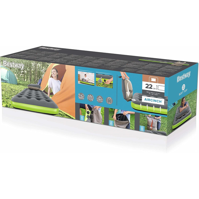 Надувний матрац Bestway Roll & Relax Twin 188x99x22 см, сірий, для відпочинку