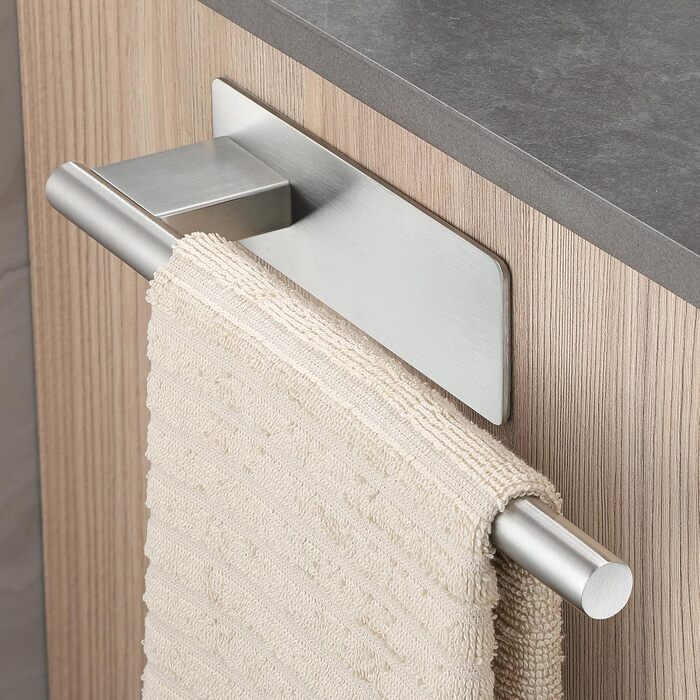 Тримач для рушників без свердління, подвійний, 304 нержавіюча сталь, рушник-перекладина з двома підлокотниками, самоклеючий, для гостьових рушників, монтаж на стіну для ванної кімнати та кухні (срібний)