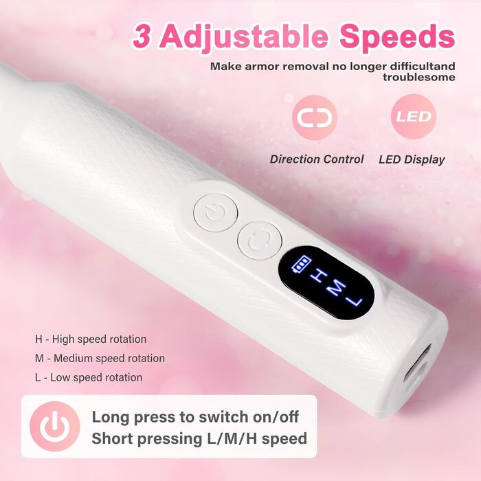 Професійний бездротовий апарат для манікюру та педикюру Brencco, 12 в 1, 18000 об/хв, 8 насадок, зарядка Type-C, для дому та салону