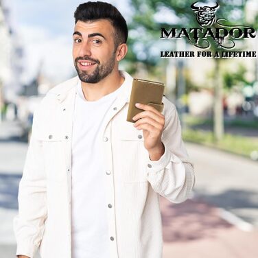 Гаманець Matador Slim Miami з RFID-захистом для кредитних карт, шкіряний міні-портмоне для чоловіків з відділенням для монет, світло-коричневий + подарункова коробка