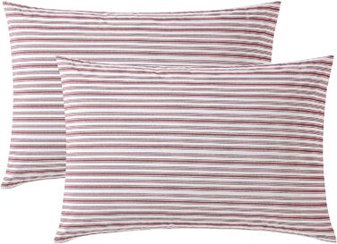 Nautica Standard Pillowcase Set, 2-Piece, Cotton Percale Bedding, Casual Home Decor (Coleridge Stripe Red, 50.8 x 76.2 cm)