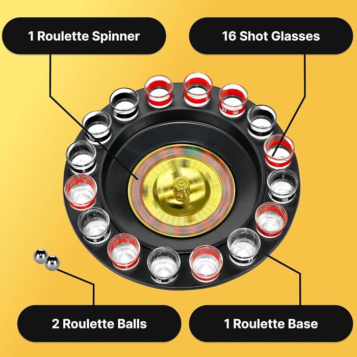 Рулетка для пиття Shot Glass Roulette набір 16 предметів, пластик, червоно-чорний