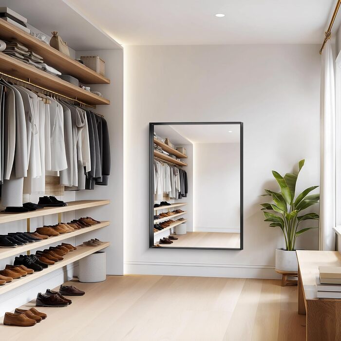 Дзеркало настінне прямокутне без рами 75x75 см для ванної, спальні, вітальні. Чорний колір, вертикальна/горизонтальна орієнтація