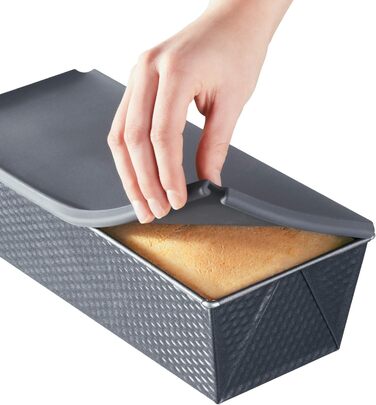 ORIGINAL KAISER Kaiser Inspiration Loaf Pan with Silicone Lid, Rectangular Baking Tin, Non-Stick Coated for Baking and Storage, 32x 15 x 19 cm, Alloy Steel, Grey, 35 x 14 x 9 cm, 5