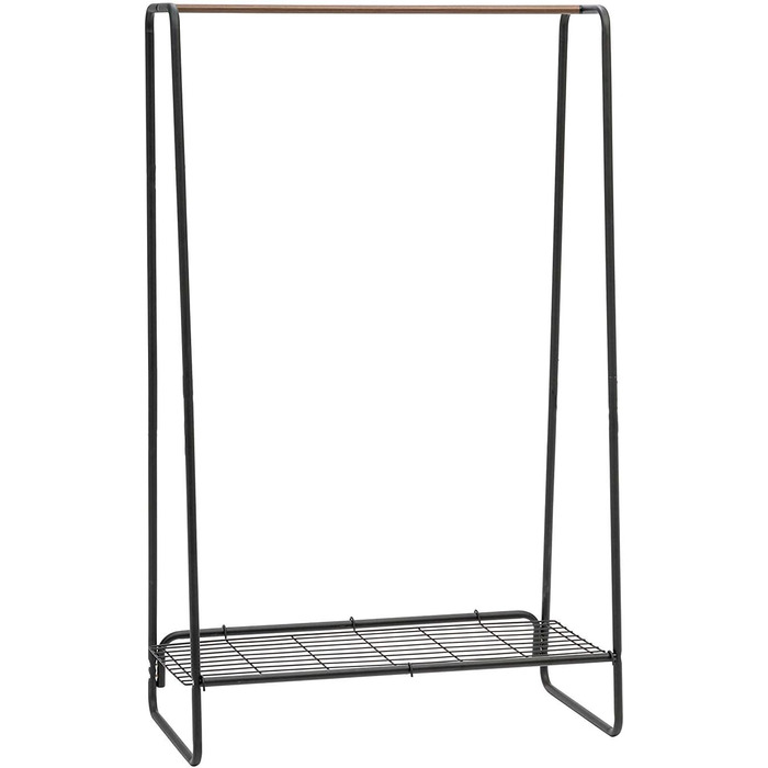 Iris Ohyama Stylish Clothes Rack, Ladder Design, Includes Hooks, Robust Frame, Non-Slip, For Bedroom, Studio, Closet, Space-Saving, Laundry Rack, Easy Assembly, PI-O150 (Black, Large / 1 Grid Shelf)