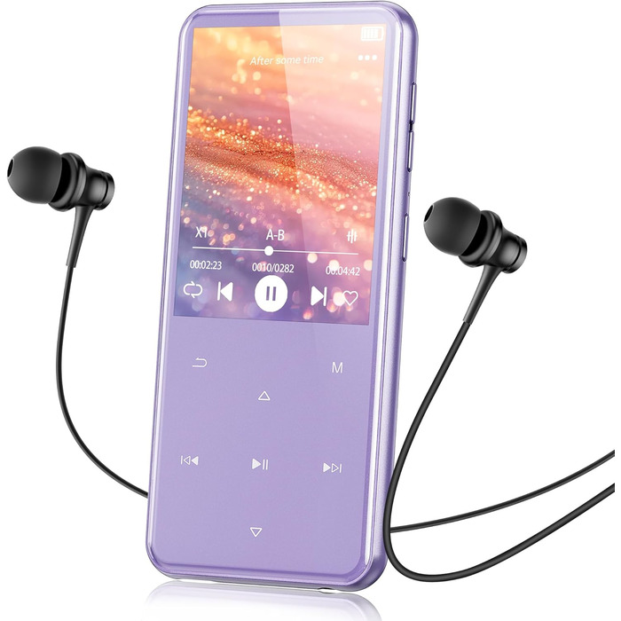 MP3 плеєр AGPTEK 64GB з Bluetooth 5.3, TFT-дисплеєм, FM-радіо та підтримкою до 128GB, фіолетовий