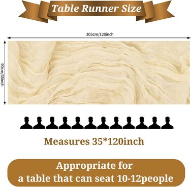 6Pack Beige Cheesecloth Table Runner, Rustic Gauze Table Runner, 90x300cm Cheesecloth Gauze Table Runner, Cheesecloth, Boho Table Runner for Wedding, Birthday, Party (Beige)