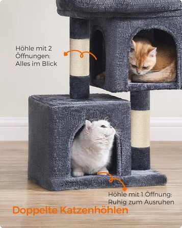 Драбина для котів Feandrea, 67 см, сірий, для кошенят до 3 кг, з великою платформою та сизалевими стовпами, PCT611W01