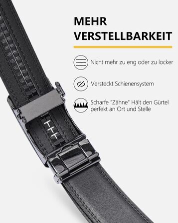 Чоловічий шкіряний ремінь LAKIDAY з автоматичною застібкою, 35 мм, чорний, регульований, 125 см
