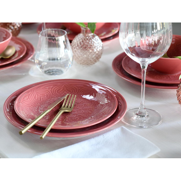 Набір посуду CreaTable Serie Orient Mandala 18 предметів, порцеляновий, червоний, для мікрохвильової печі та посудомийної машини, виготовлено в Європі