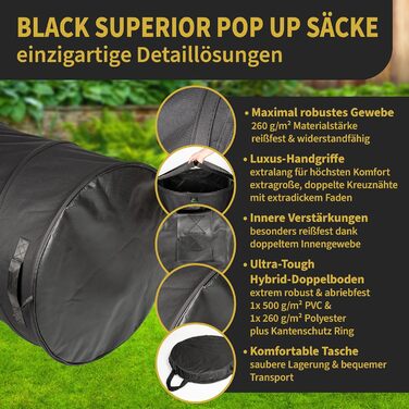 Комплект мішків для садового сміття TTL Garden BLACK SUPERIOR 3×170 л, самостійно встановлювані, подвійне дно, 260 г/м², міцний 600D Oxford, складаний, для листя та гілок