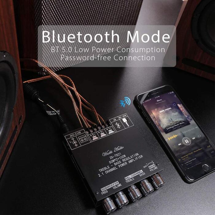 Підсилювач RUIZHI 2x50W+100W 2.1-канальний з Bluetooth, сабвуфер, плата з регулюванням басів і високих, TPA3116, DC 12-24V, для бездротових DIY-колонок
