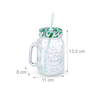 Relaxdays Set of 8 Drinking Glasses with Lid Cactus
